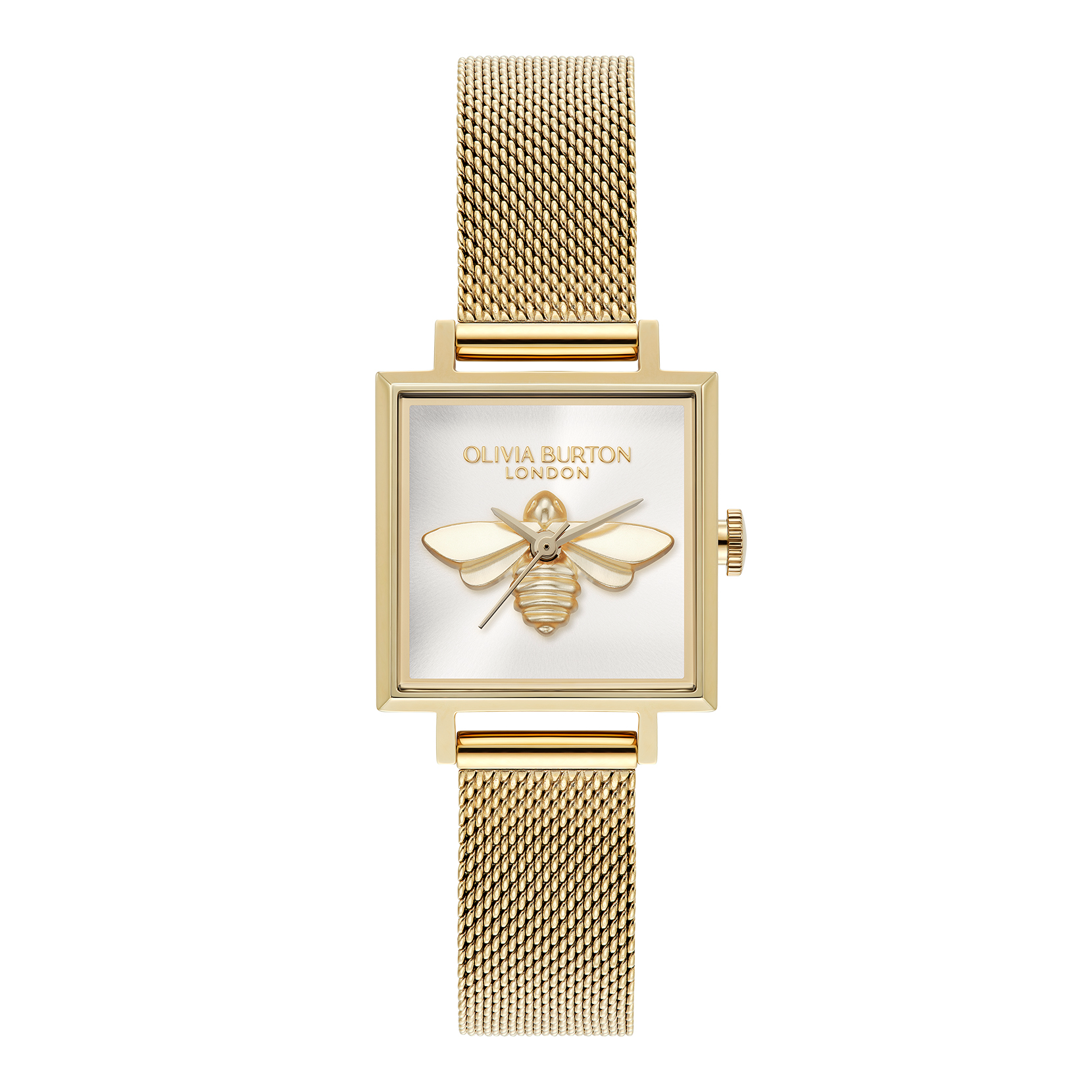 22.5mm Bee Tank Silver White Dial Gold Plate Mesh Strap